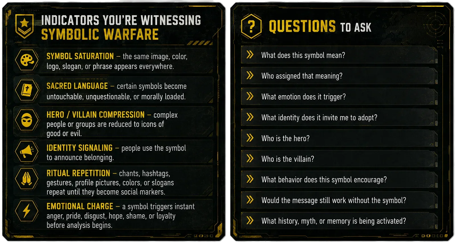 Indicators you are witnessing Symbolic Warfare, and questions to ask