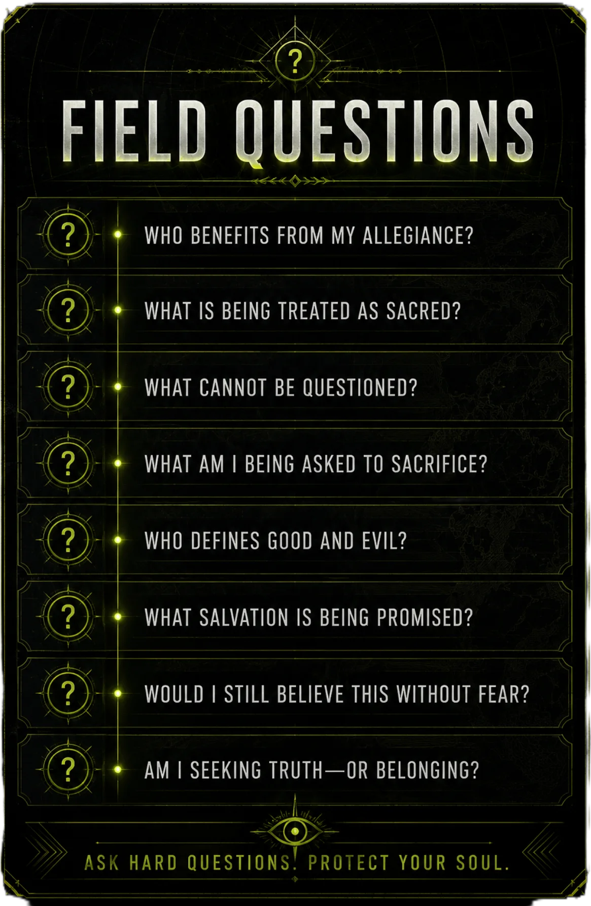Eight field questions for Spiritual Warfare